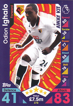 Odion Ighalo Watford 2016/17 Topps Match Attax Away Kit #378